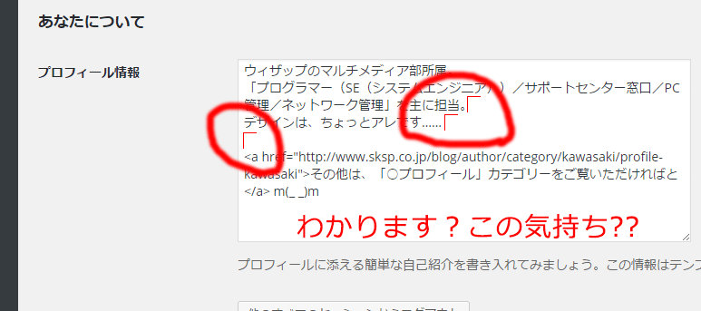 プロフィール入力欄 状況説明