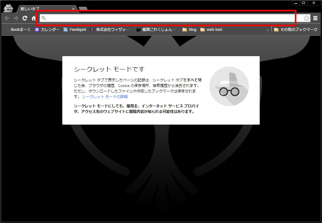 シークレット ウィンドウ(モード) 起動完了