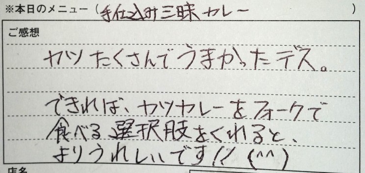 お願い「カツカレーはフォークで食べたいな♪」